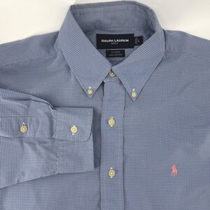 Ralph Lauren Golf Tilden Mens L Blue Micro Check Button Down Cotton Shirt